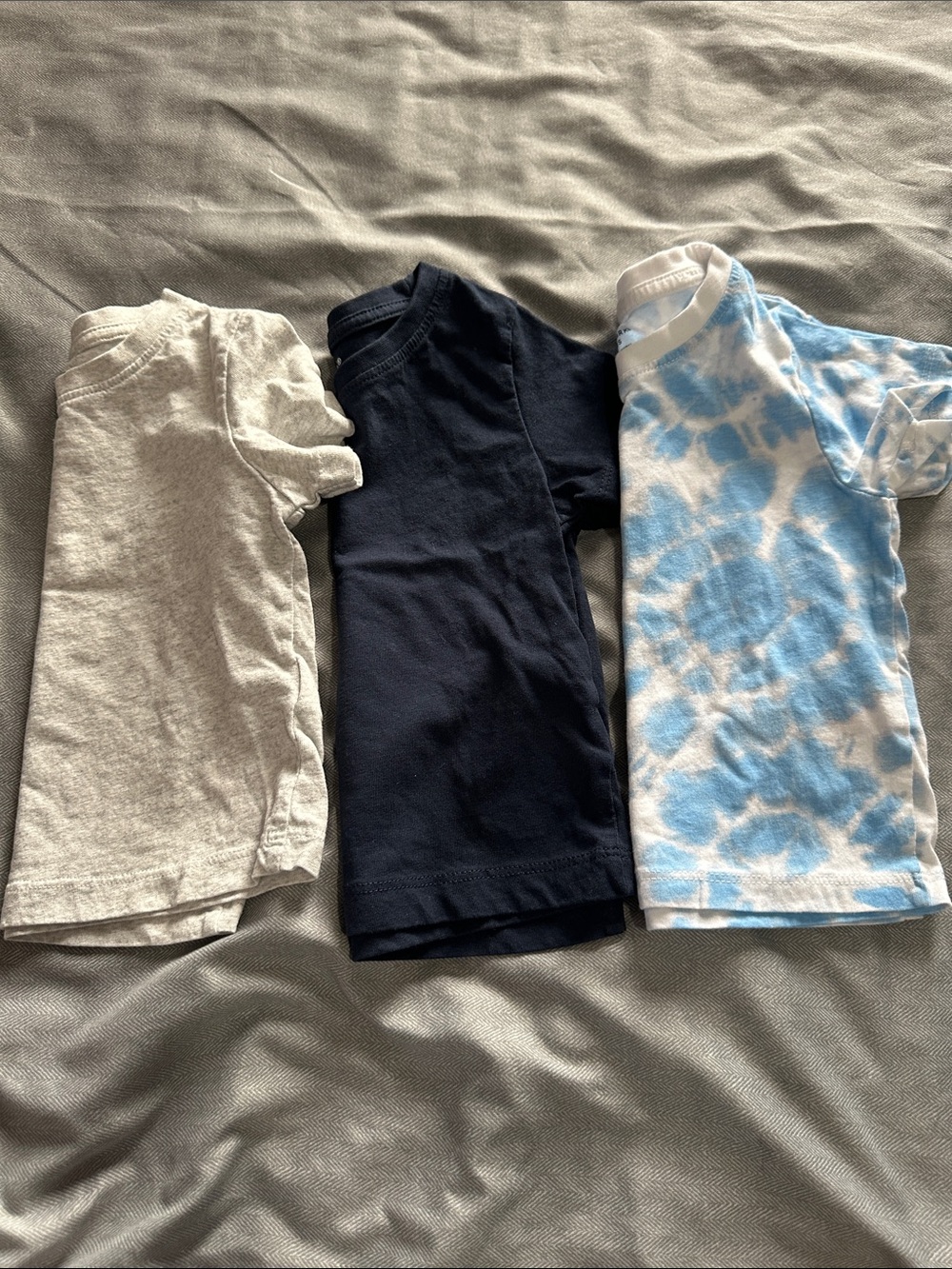 Primark Toddler Short Sleeve Tee Trio - Navy, Light Gray & Blue Tie-Dye